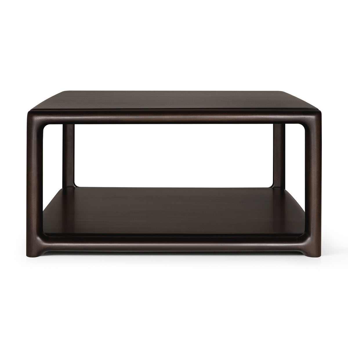 Square dark wood Eda Coffee Table | Square with a lower shelf and rounded frame, showcasing Ethnicraft European craftsmanship.