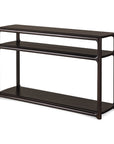 Ethnicraft Eda console table in mahogany with two shelves and rounded edges.