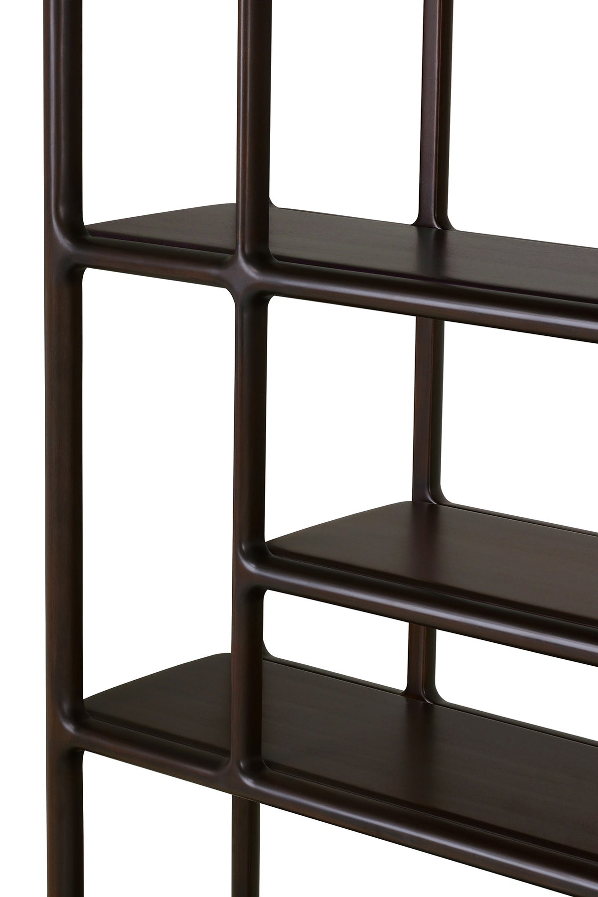 An Ethnicraft Eda Rack made of dark wood with rounded, seamless corner joints.