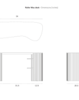 Technical drawing of the Ethnicraft Roller Max Desk | Oak, with measurements in inches: 54 x 20.5 top, 30.5 height, and side lengths of 10.5, 31.5, and 12.5.