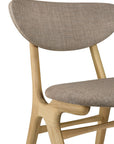 The Ethnicraft Eye Dining Chair features solid European oak with a light natural finish, curved legs and backrest, and a seat upholstered in warm grey fabric—modern style perfect for your dining space.