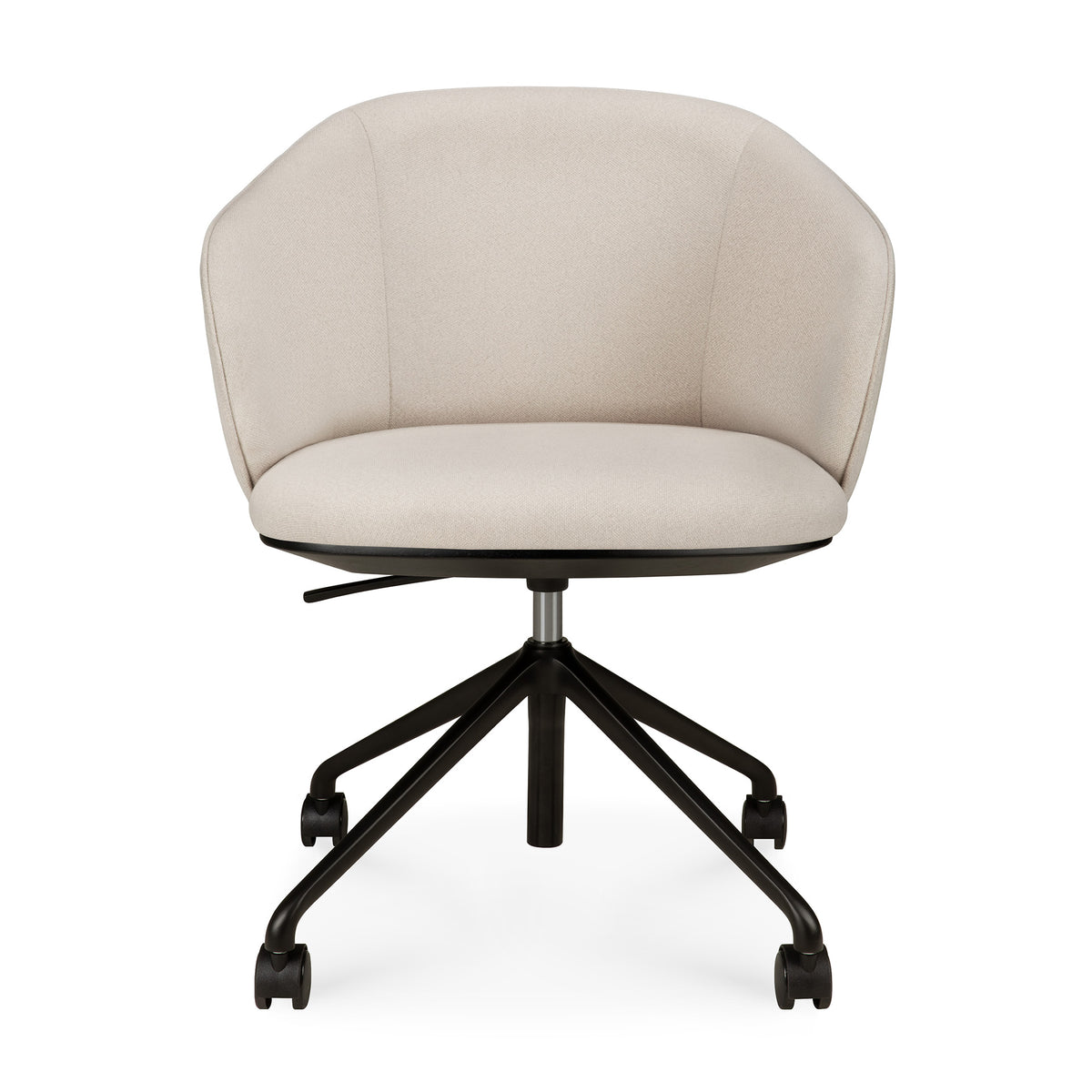 Off-white Ethnicraft Unda Office Chair featuring an ergonomic design with a black metal swivel base on casters.