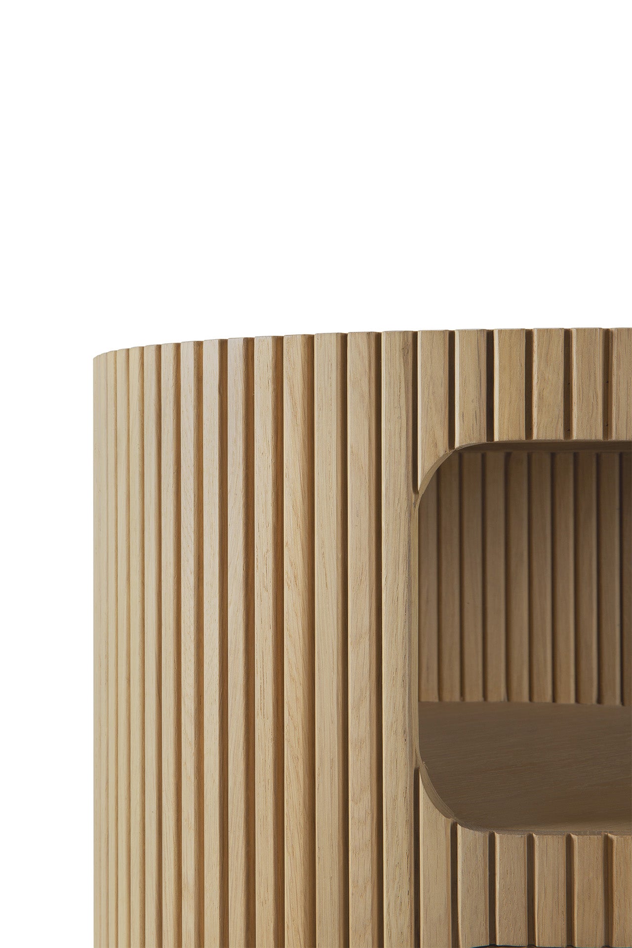 A close-up of the Ethnicraft Boomerang Drawer Unit - Oak, highlighting its solid wood build and refined craftsmanship.