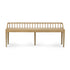 The Ethnicraft Spindle Bench - Oak features a minimalist design in solid European oak, with a flat seat, slender spindled backrest, and four tapered legs.