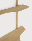 Two Ethnicraft PI Wall Mounted Desk shelves in light wood with organic, curved edges, held by a single vertical support piece.