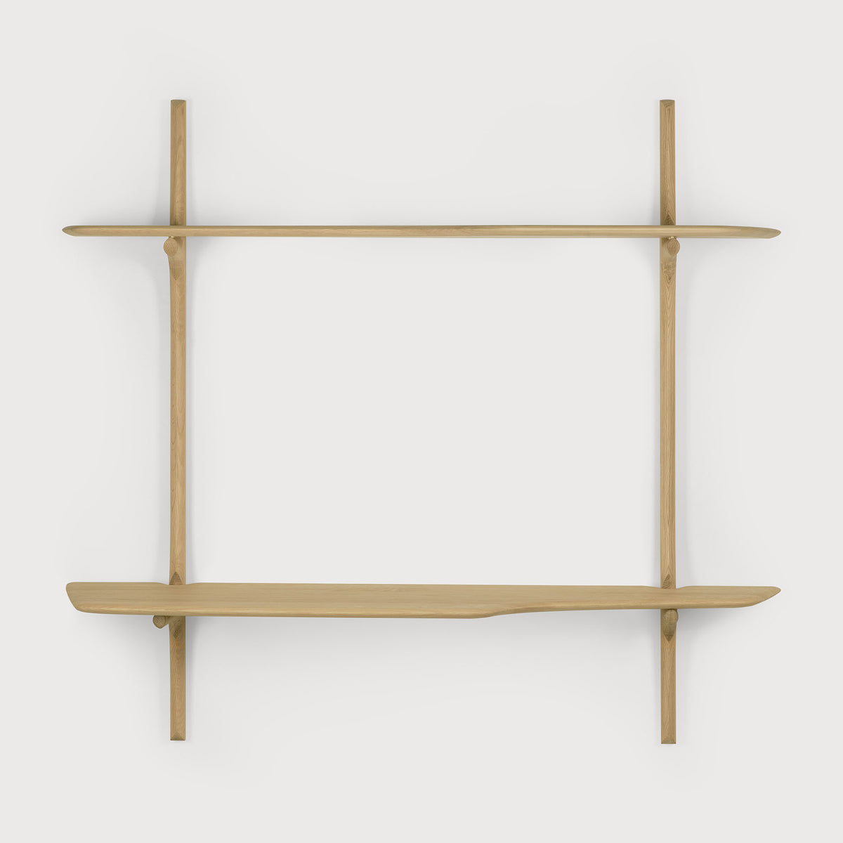 Ethnicraft PI Wall Mounted Desk featuring two horizontal shelves supported by two vertical rods.