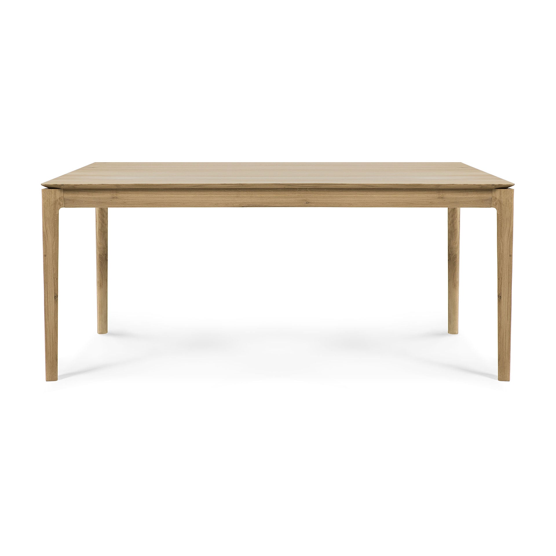 The Ethnicraft Bok Dining Table in varnished oak features a rectangular shape with four straight legs and a smooth, flat surface, shown against a white background.