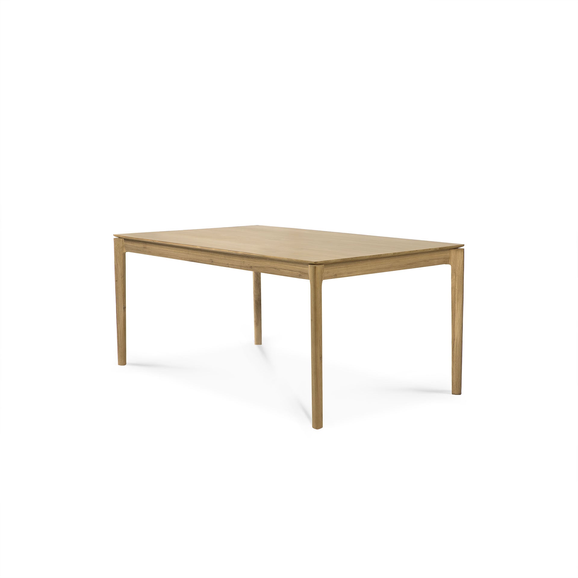 The Bok Extendable Dining Table by Ethnicraft is a solid oak piece with clean lines and four straight legs, showcased on a white background—capturing the brand’s refined, signature style.