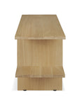 The Kabuki Side Table - Oak by Ethnicraft features a light oak finish, solid oak build, two tiers, and clean lines, showcasing a simple modern design when viewed from the side.