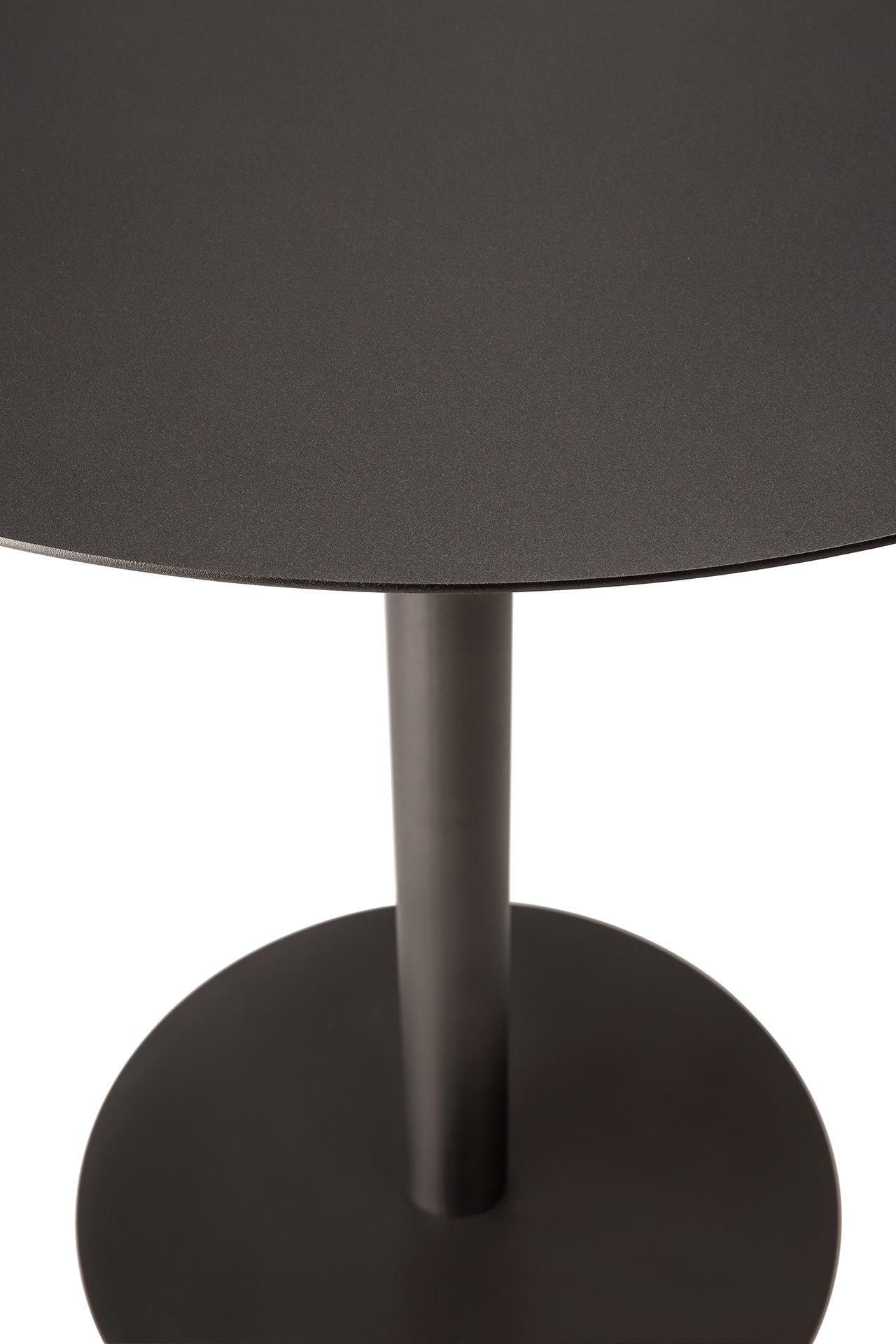 An Ethnicraft Blend Dining Table - Dark Bronze Metal, round with a central pedestal base, is shown from above on a white background; features interchangeable table tops for flexible styling.