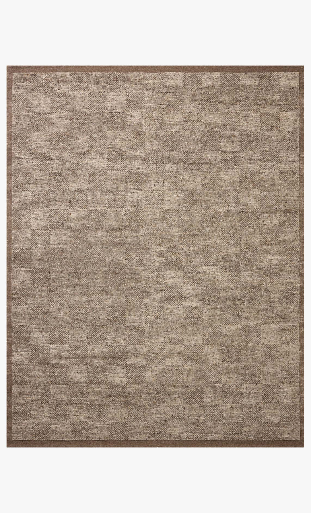 The Alina Rug - Bark by Loloi is a hand-woven, rectangular rug with a subtle mottled beige and brown pattern, finished with a darker brown border.