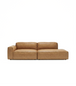 The Baker Modular Sofa | Leather • M1 by Wooden Stories features a modern, low-profile design in brown leather with wide, blocky arms and plush cushions, shown against a plain white background.