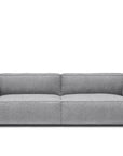 The Baker Sofa | Fabric by Wooden Stories is a modern, light gray sofa with wide armrests and two seat cushions, displayed against a plain white background.