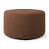 The Ethnicraft Barrow Pouf - Copper / Large is a round ottoman with a smooth top and textured sides, crafted from premium Italian fabrics, shown on a white background.