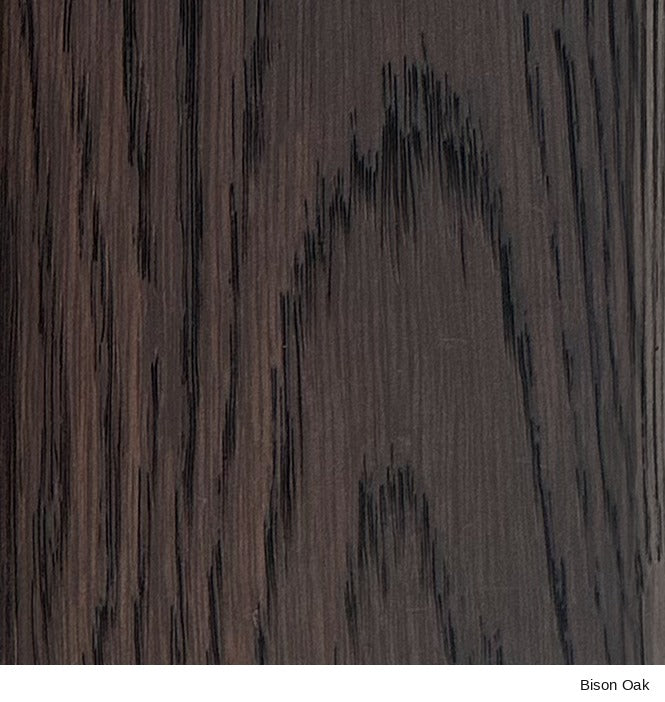 SOBU Material Swatches in Bison Oak, showing dark brown wood grain with a vertical texture.