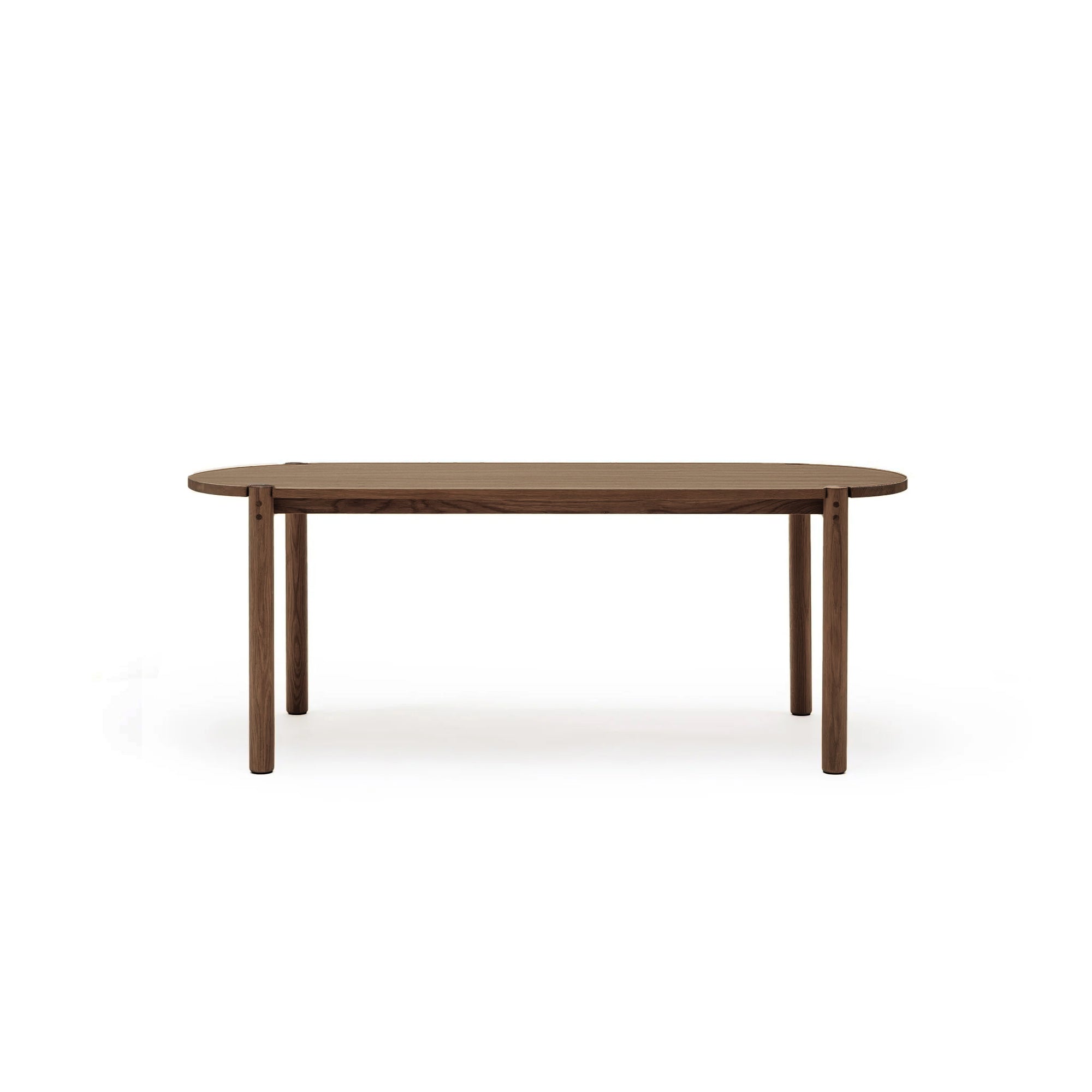 The Wooden Stories Cove Dining Table | Espresso Oak showcases Danish design, crafted from solid American oak with four straight legs and a rounded rectangular top, displayed on a plain white background.