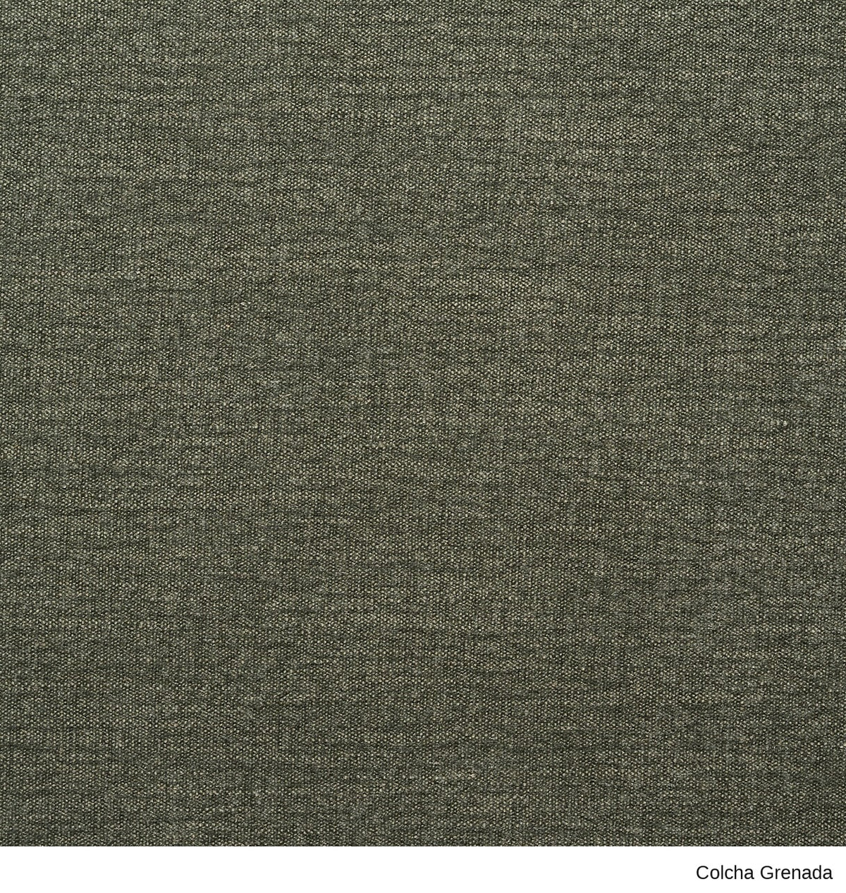 Close-up of a Material Swatches sample in olive green woven fabric from the Danish Collection, with the text Colcha Grenada below it.