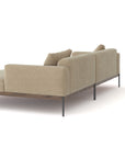The Wooden Stories Department Modular Sofa | Fabric • M3 Right features a modern beige design with slim black metal legs, an FSC-certified oak wood base, plush cushions, and a right-side chaise lounge, shown against a white background.