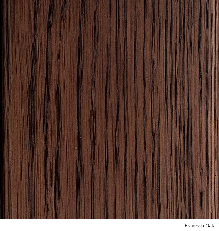 SOBU Material Swatch in Espresso Oak, featuring a dark brown wood grain texture with vertical black streaks.