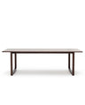 The Hover Dining Table | Espresso Oak by Wooden Stories is a minimalist, rectangular solid oak table with a dark brown finish and sturdy open-base legs, shown against a plain white background.
