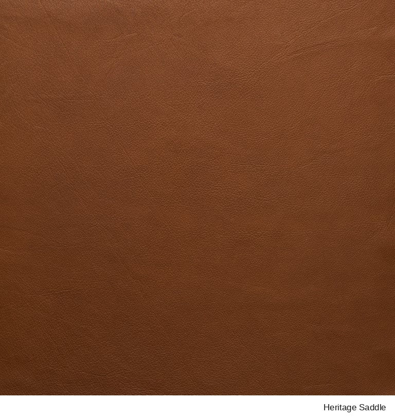 Material Swatches featuring a brown leather texture from the Danish Collection with the text Heritage Saddle at the bottom.