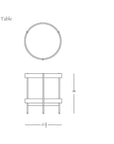Line drawing of the Humla Round Side Table by Wooden Stories, inspired by Danish design. Top and side views shown with dimensions: 19" tall x 17.5" wide. SOBU Oakland logo in bottom right corner.