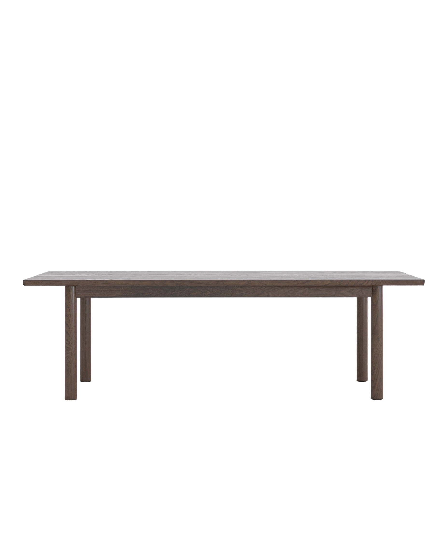The Itamae Dining Table by Wooden Stories showcases an espresso oak finish and minimalist Scandinavian design with four sturdy legs, displayed on a plain white background.