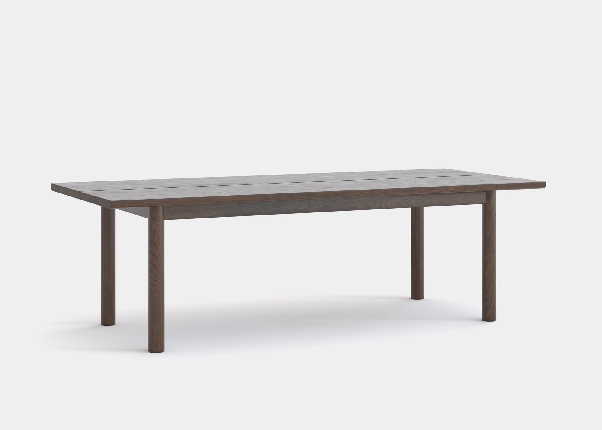 The Itamae Dining Table by Wooden Stories features an espresso oak finish and four straight legs, inspired by Scandinavian design, displayed against a plain white background.
