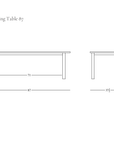 Technical drawing of the Itamae Dining Table | Light Oak, showing front and side views of the rectangular design with dimension labels.