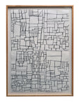 Kyoto 1 and 2 by ROBERT BRADY is a framed charcoal on paper artwork featuring a white background with irregular black lines forming a complex grid of rectangles and squares in different sizes.