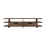 The Ethnicraft Kabuki TV Cupboard is a low, modern wooden TV stand inspired by the Kabuki style, featuring open shelves on either side and two central drawers. Expertly crafted from FSC-certified teak with a smooth brown finish and black handles, this symmetrical design showcases Ethnicraft’s refined craftsmanship.
