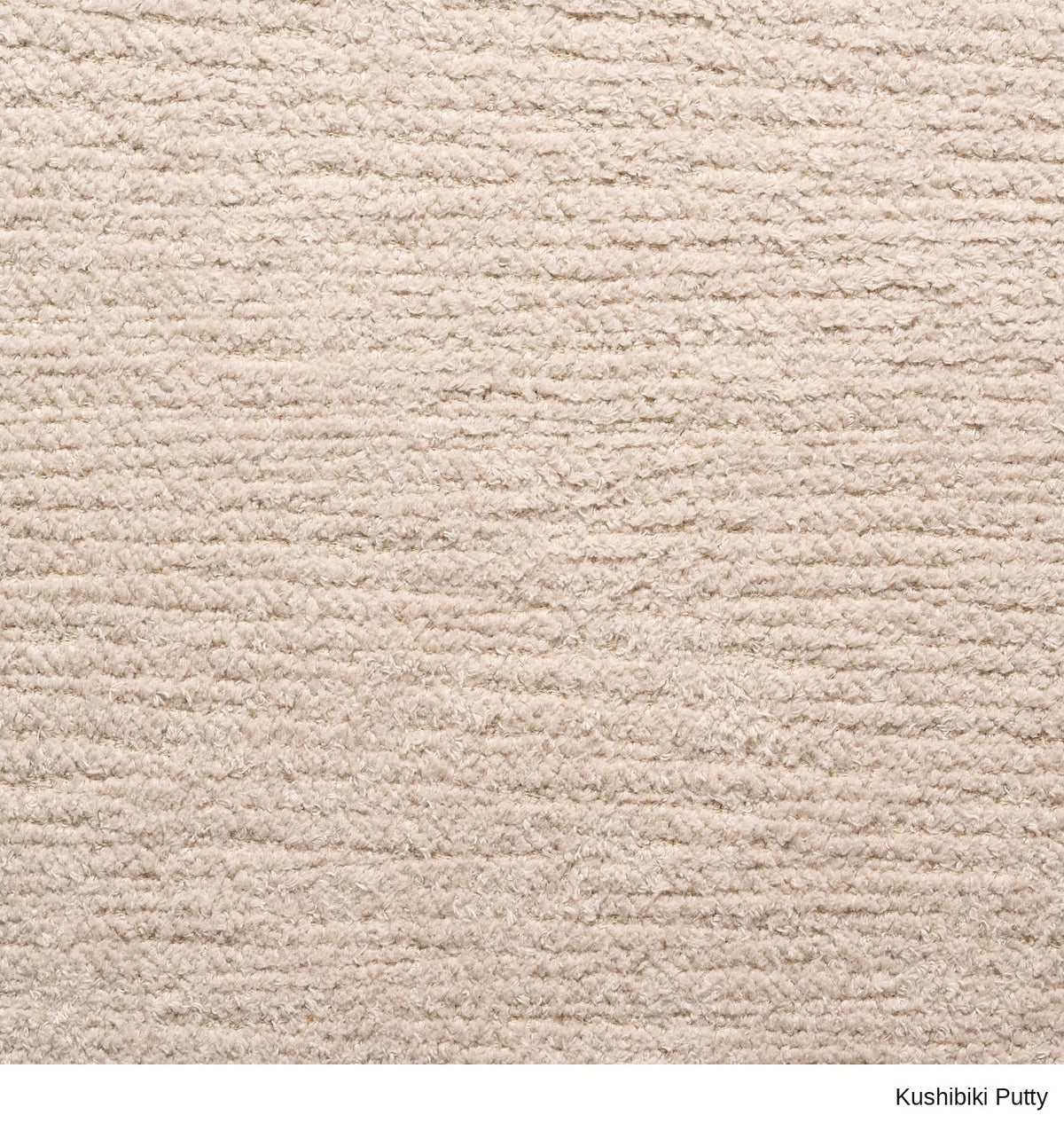 Close-up of a beige, textured Material Swatches Danish Collection fabric with horizontal rows of soft, looped fibers.
