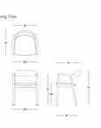 Line drawings of the Sven Dining Chair – White Ash + Leather, crafted from solid ash wood, are shown from top, front, and side perspectives, with each view labeled with dimensions in centimeters. The SOBU logo is displayed in the lower right corner.