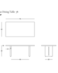 Line drawing of the Tommaso Dining Table - Wood Legs by SOBU, featuring top, side, and end views with dimensions in inches, and the SOBU Oakland logo displayed in the lower right corner.