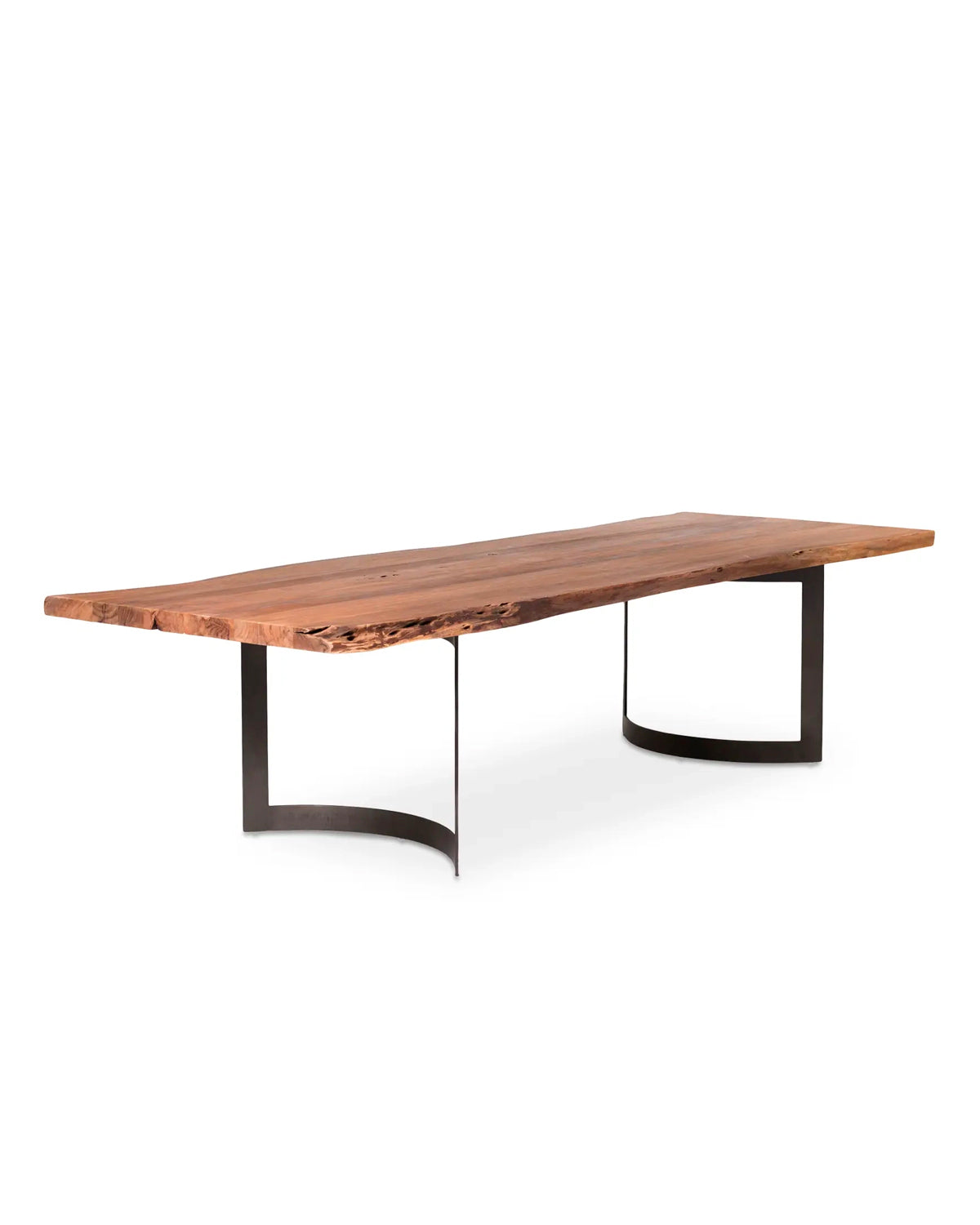 The SOBU Leviathan Live Edge Dining Table features a solid acacia top and two curved black metal legs, shown on a white background.