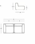 Diagram of the Baker Sofa | Fabric by Wooden Stories, a modern sofa measuring 80" W x 40" D x 27.5" H with a 16" seat height. Side and top views shown. SOBU Oakland logo displayed in the bottom right corner.