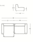 Diagram of the Baker Modular Sofa | Fabric • M5 by Wooden Stories in modular layout, with top and side views showing measurements: 99" wide, 50.5" deep, 27.5" high, seat height 16". SOBU Oakland logo at lower right.