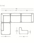 Line drawing of the Baker Modular Sofa | Fabric • M8 by Wooden Stories, featuring labeled dimensions in centimeters with top and side views. SOBU Oakland logo appears in the bottom right corner.