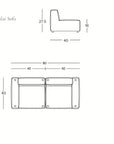Line drawing showing dimensions for the Baker Sofa | Fabric, a modern piece by Wooden Stories. Side and top views display: 40" wide, 40" deep, 27.5" high, seat height 16". Wooden Stories logo appears in the bottom right corner.