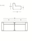 Line drawing of the Baker Sofa | Leather by Wooden Stories, showing side and top views with measurements: height 27.5”, seat height 16”, depth 40”, width 96” (48” per section). Features feather fill. SOBU Oakland logo at bottom right.