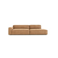 The Baker Modular Sofa | Leather • M2 by Wooden Stories is a modern tan leather sofa with clean lines, left armrest, spacious seating, minimalist design, and discreet legs, shown against a white background.