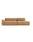 The Baker Modular Sofa | Leather • M2 by Wooden Stories is a modern tan leather sofa with clean lines, left armrest, spacious seating, minimalist design, and discreet legs, shown against a white background.