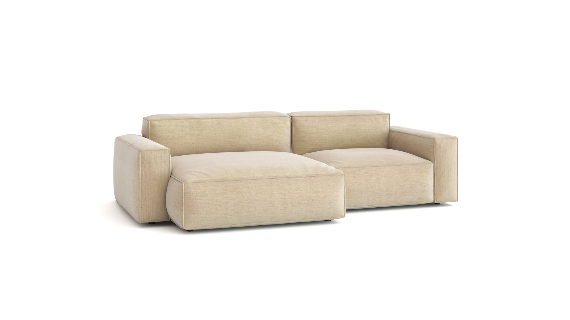 The Baker Modular Sofa | Fabric • M3 by Wooden Stories features modern beige upholstery, wide armrests, and thick cushions—ideal for those who appreciate contemporary style.