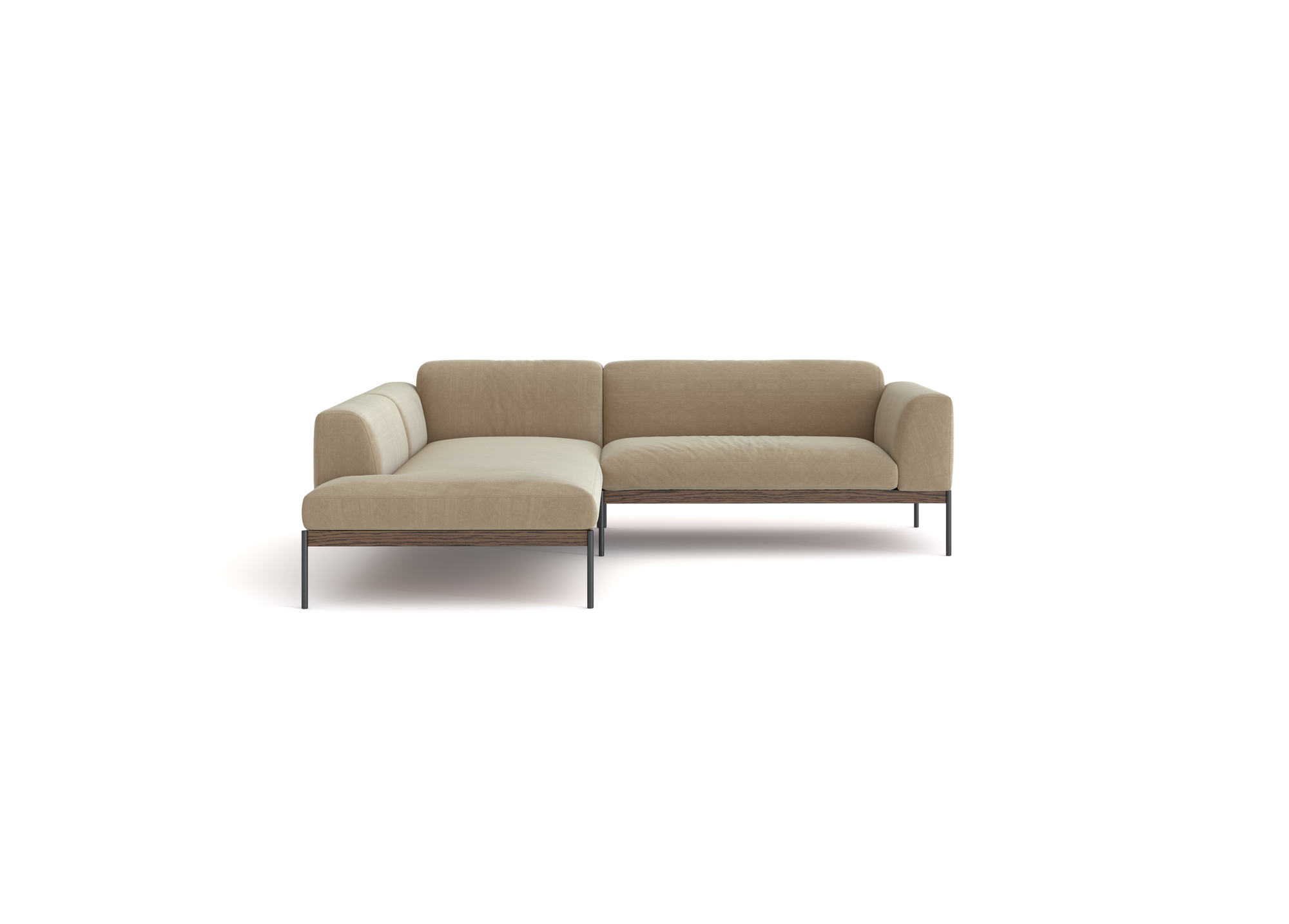 The Department Modular Sofa | Fabric • M5 by Wooden Stories is a modern L-shaped beige sectional with minimalist metal legs and a low-profile design, displayed against a plain white background.