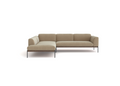 The Department Modular Sofa | Fabric • M6 by Wooden Stories is a modern beige L-shaped sectional with slim black metal legs and a low FSC-certified oak base, shown against a plain white background.