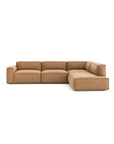 The Baker Modular Sofa | Leather • M7 by Wooden Stories features a tan leather L-shape with deep seats and a low back, adding contemporary style to any space.