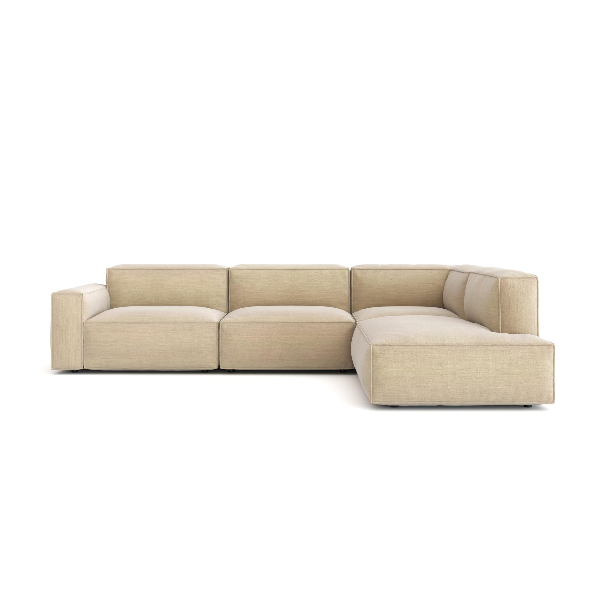 The Baker Modular Sofa | Fabric • M7 by Wooden Stories features plush cushions and a low-profile L-shape in modern beige, combining comfort and versatility for any contemporary setting.