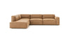 The Baker Modular Sofa | Leather • M7 by Wooden Stories features modern, clean lines and deep tan leather seats in an L-shape, shown against a plain white background.