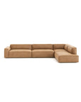 The Baker Modular Sofa | Leather • M8 by Wooden Stories is an L-shaped, modern sofa in light brown leather with wide armrests and low backrests, showcased against a plain white background.