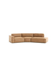 The Wooden Stories Baker Modular Sofa | Leather • M9 is a three-seater light brown sofa with square arms, minimalist design, and feather filling for comfort, shown against a plain white background.